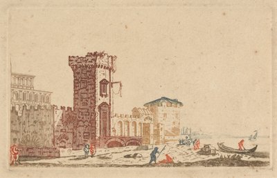 [の1つ] 城、廃墟、海景の6色の彫刻 作： Johann Teyler