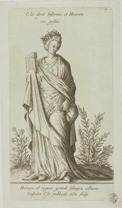 パルナッソス二頭筋より「歴史のミューズ、クリオ」プレート7 作： Johann Theodor de Bry