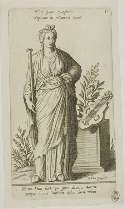Erato, Muse of Lyric Poetry, プレート 11 from Parnassus Biceps 作： Johann Theodor de Bry