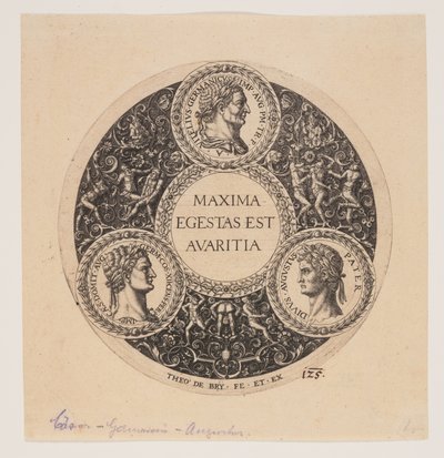 足付き皿のデザイン『Maxima Egestas Est Avaritia 作： Johann Theodor de Bry