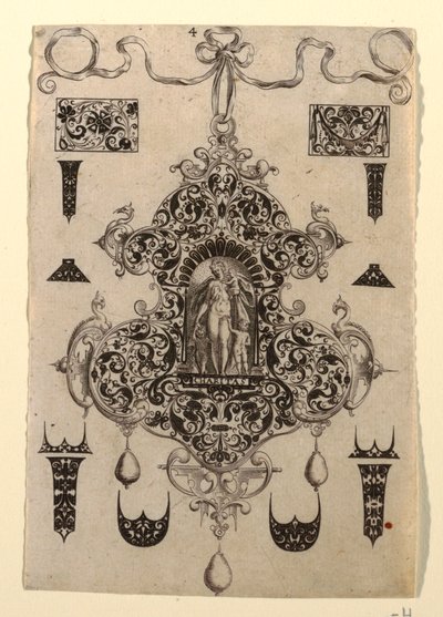 プレート 4、枢機卿の美徳を備えた 8 つのペンダント デザインのシリーズから 作： Johann Theodor de Bry