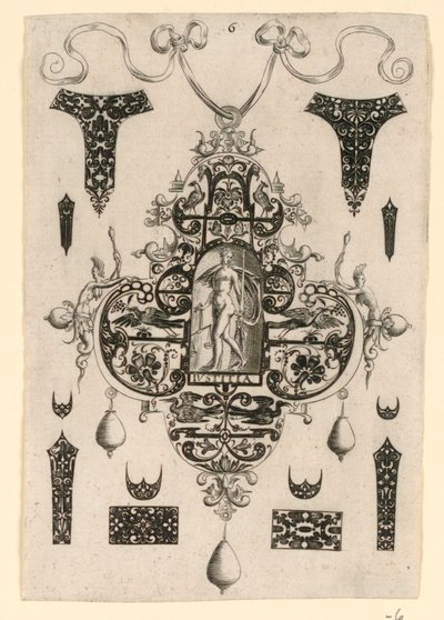 プレート 6、枢機卿の美徳を備えた 8 つのペンダント デザインのシリーズから 作： Johann Theodor de Bry