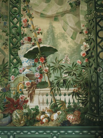 傘と豪華なテントのある庭園の風景 作： Johann Wenzel Bergl