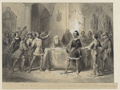 Hertog Willem はオランダの貴族や都市とつながります 作： Johann Wilhelm Kaiser (I)