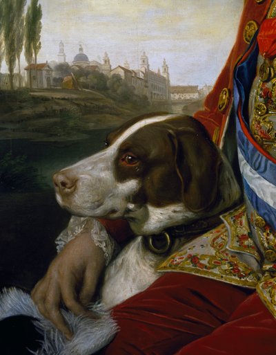 犬、パルマ公フェルディナン・オブ・ブルボンの肖像画の細部 作： Johann Zoffany