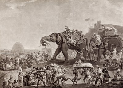 1788年にパウナ経由でアウデのヴィジエからカルカッタまでハイデルベック大使館、コーンウォリス卿に会うため、pub.c.1800（メゾティント） 作： Johan Joseph Zoffany