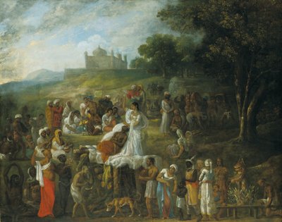 彼女の夫の葬儀の山にヒンドゥーの未亡人の犠牲 作： Johan Joseph Zoffany