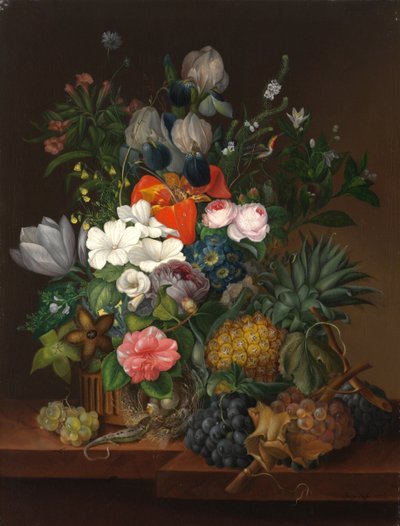 トカゲと花のある静物 - Johanna (Jenny) Salm-Reifferscheidt (旧姓 Comtesse Pachtova) (1780-1857)。 キャンバスに油彩 作： Johanna Salm Reifferscheidt