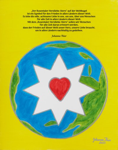 世界各国の平和のシンボルとしてのロゼンタル・ハート・ラブ・スター 作： Johanna Thier