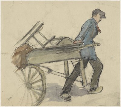 手押し車を引く男性 作： Johannes Abraham Mondt
