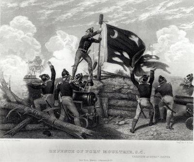 GRホールによって刻まれた1780年5月12日、サウスカロライナ州フォートカウトリーの防衛におけるウィリアムジャスパー軍曹の英雄 作： Johannes Adam Simon Oertel
