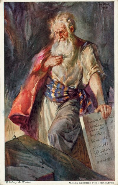 イスラエルの民を叱責するモーゼ（カラーリトグラフ） 作： Johannes Adolf Tillack