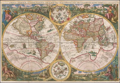 1596年の世界地図 - Orbis Terrae Compendiosa Descriptio Ex peristissimorum totius orbis Gaeographorum operibus desumpta. 作： ジョン・バプティスタ・ヴリンツ