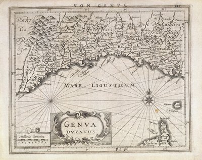 ジェノバ公国 ドイツの地図帳からヤン・バプティスト・ヴィエンツが作成した地図 銅版画 17世紀後半 作： Johannes Baptista Vrints