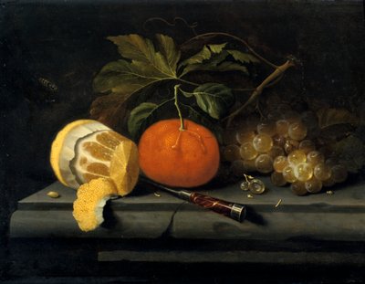 石のテーブルセッティング上の果物、c1653-1659 作： Johannes Borman