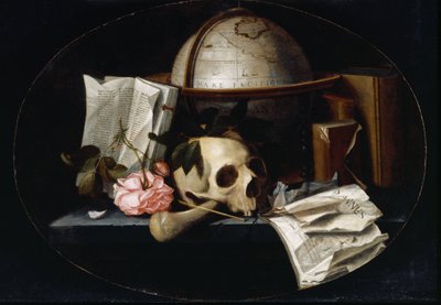 Vanitas Still Life、c.1655（オークパネルに油彩） 作： Johannes Borman