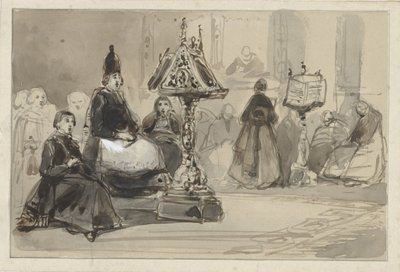 司教と修道女が歌う教会内部 作： Johannes Bosboom