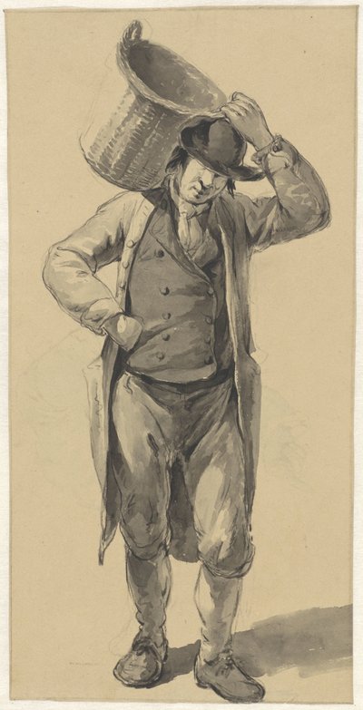 かごを肩に乗せて立っている男性 作： Johannes Christiaan Schotel