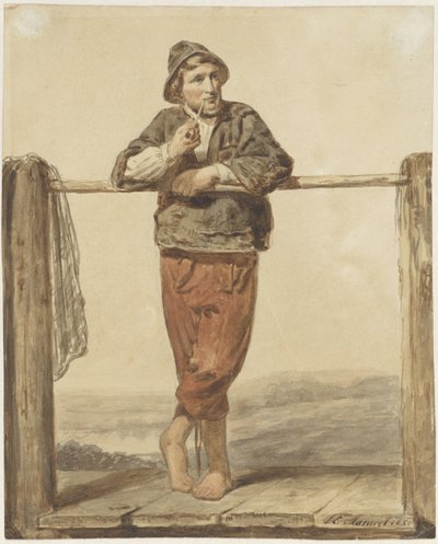 パイプ喫煙、立っている男性、正面から 作： Johannes Engel Masurel