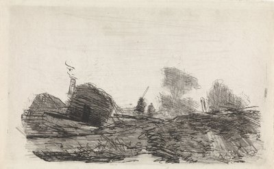 納屋と二人の騎手のいる風景 作： Johannes Franciscus Hoppenbrouwers