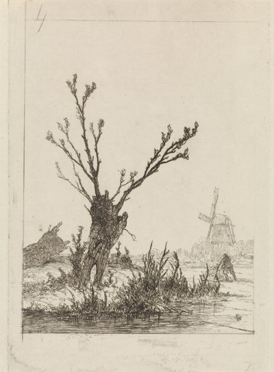 ポラード柳の近くのそりを持つスケーター 作： Johannes Franciscus Hoppenbrouwers