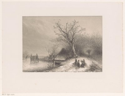 氷の上の馬そりのある冬景色 作： Johannes Franciscus Hoppenbrouwers