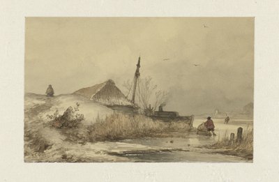 溝の隣に農場がある冬の風景 作： Johannes Franciscus Hoppenbrouwers