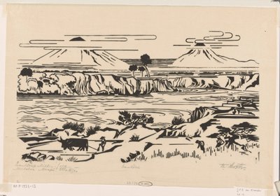 風景、中部ジャワ: メルバボエ、メラピ、エッロ川 (オブジェクトの元のタイトル) 作： Johannes Frederik Engelbert ten Klooster (signed by artist)