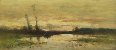 ヒルフェルスム近くの運河の風景 作： Johannes Gijsbert Vogel