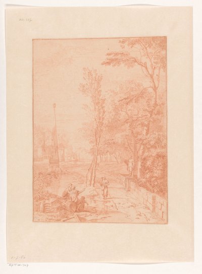 Arkadische Landschaft mit Figuren nahe einem Obelisken 作： ヨハネス・グローバー