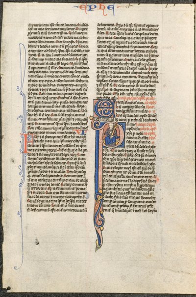 ラテン語聖書の葉っぱ：聖パウロが剣を持った最初のP ...、c。 1250。 作： Johannes Grusch Atelier