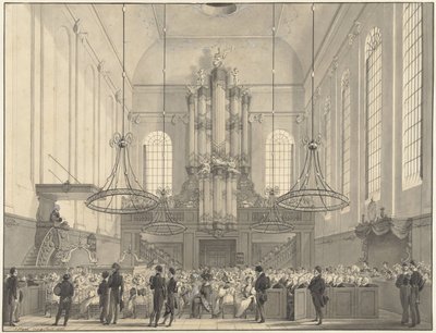 教授 ハーグのルター派教会で王室に説教するヴァン デル パーム、1828 年 作： Johannes Hari (I)