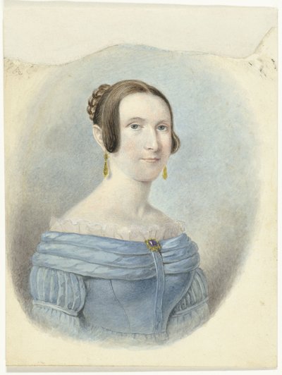 金のイヤリングを持つ青いドレスの女性 作： Johannes Hari (I)