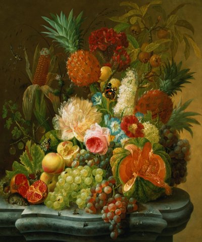 メロンとブドウのある静物 作： Johannes Hendrick Fredriks