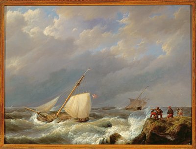 強風の中のリーショアの船、1844年 作： Johannes Hermann Barend Koekkoek
