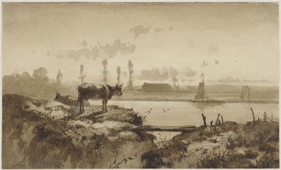 牛と川の風景 作： Johannes Hubertus Leonardus de Haas