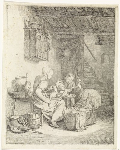 女性とインテリアの 2 人の子供 作： Johannes Huibert Prins