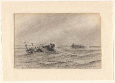 海での漁船 作： Johannes Huygens (signed by artist)
