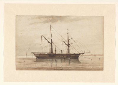 穏やかな海に停泊する帆船 作： Johannes Huygens (signed by artist)