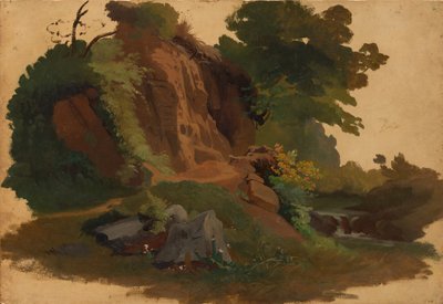 ローマ・カンパーニャの小川のほとりの岩場 1835-40年頃 作： Johannes Jakob Frey