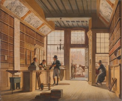 Der Laden desBuchhändlersPieter Meijer WarnarsはアムステルダムのVijgendamです。 1820 作： Johannes Jelgerhuis