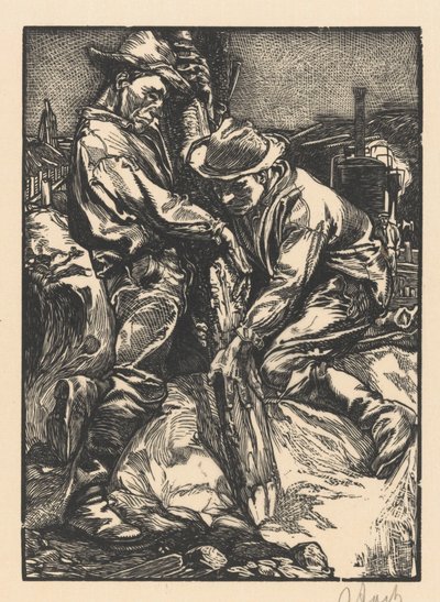 杭打ち工事に従事する建設作業員 作： Johannes Josephus Aarts (signed by artist)