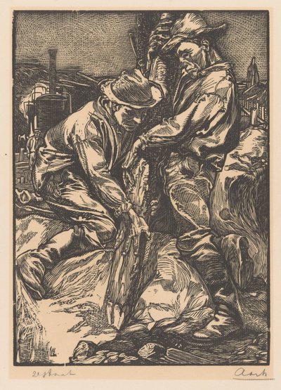 杭打ち工事に従事する建設作業員 作： Johannes Josephus Aarts (signed by artist)