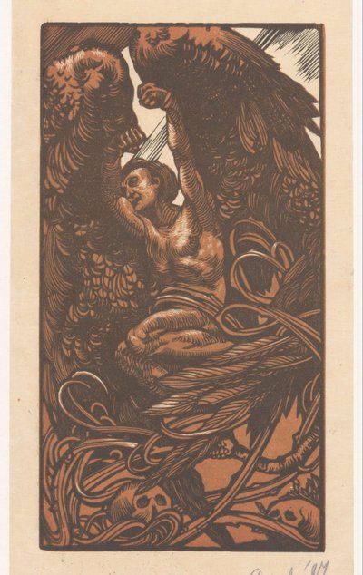 頭蓋骨を持つ翼のある女性 作： Johannes Josephus Aarts (signed by artist)