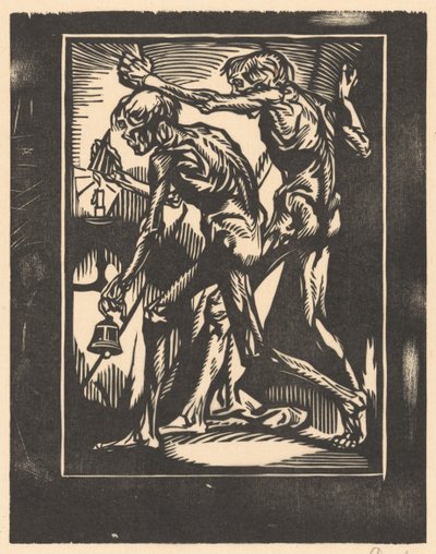 ベルとキャンドル スナッファーを持つ 2 つの裸の男性像 作： Johannes Josephus Aarts (signed by artist)