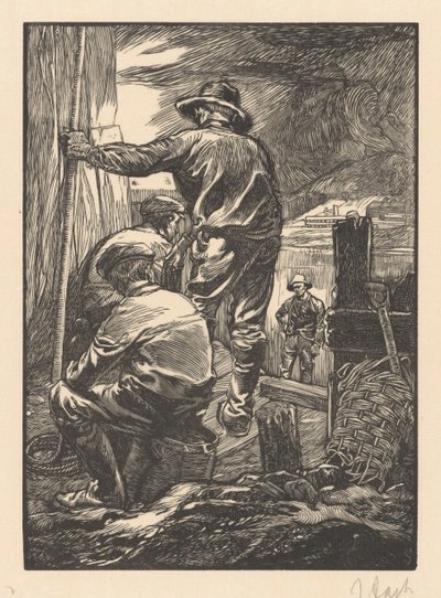 水辺の 4 人の労働者 作： Johannes Josephus Aarts (signed by artist)