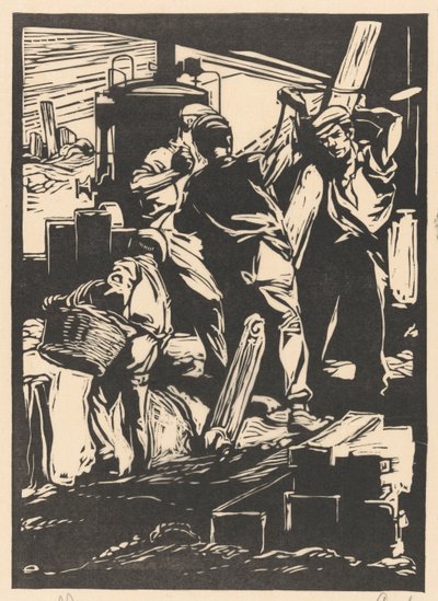 堤防作業員 4 名 作： Johannes Josephus Aarts (signed by artist)