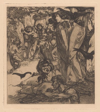 人、カラス、サテュロスの森の風景 作： Johannes Josephus Aarts