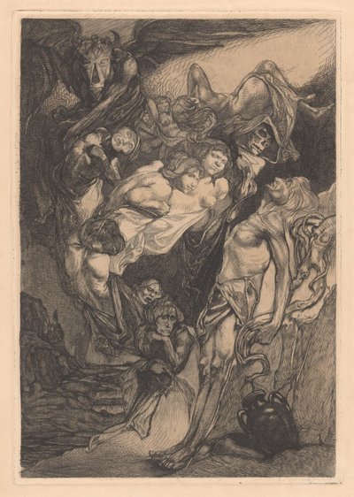 モンスターと空想の生き物を持つ半裸の男 作： Johannes Josephus Aarts