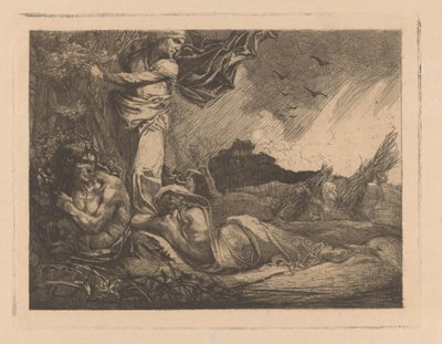 麦畑、死神、サテュロス、女性像のある風景 作： Johannes Josephus Aarts
